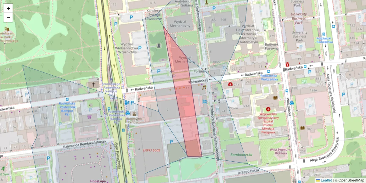 Szczegółowa mapa kodu pocztowego 90-541 z granicami, sąsiednimi kodami pocztowymi i urzędami pocztowymi