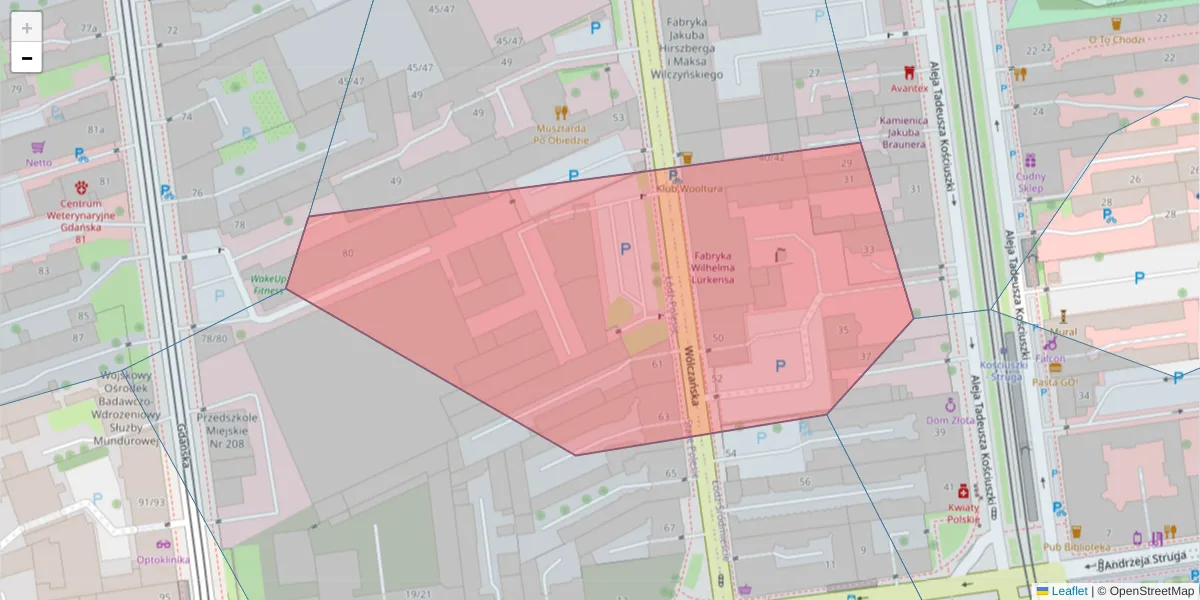 Szczegółowa mapa kodu pocztowego 90-608 z granicami, sąsiednimi kodami pocztowymi i urzędami pocztowymi