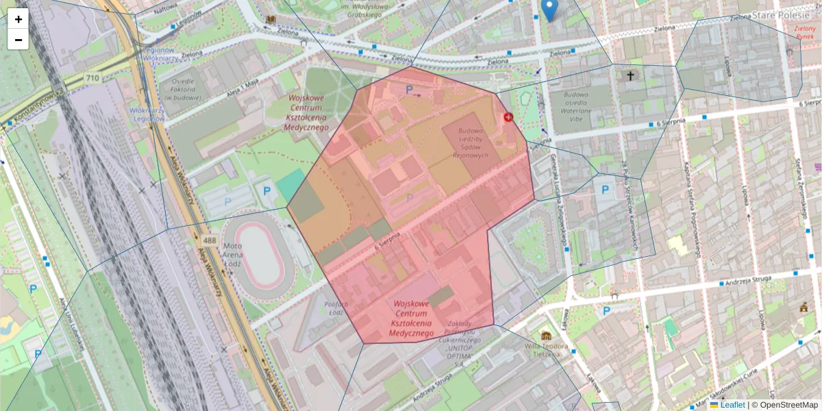 Szczegółowa mapa kodu pocztowego 90-646 z granicami, sąsiednimi kodami pocztowymi i urzędami pocztowymi