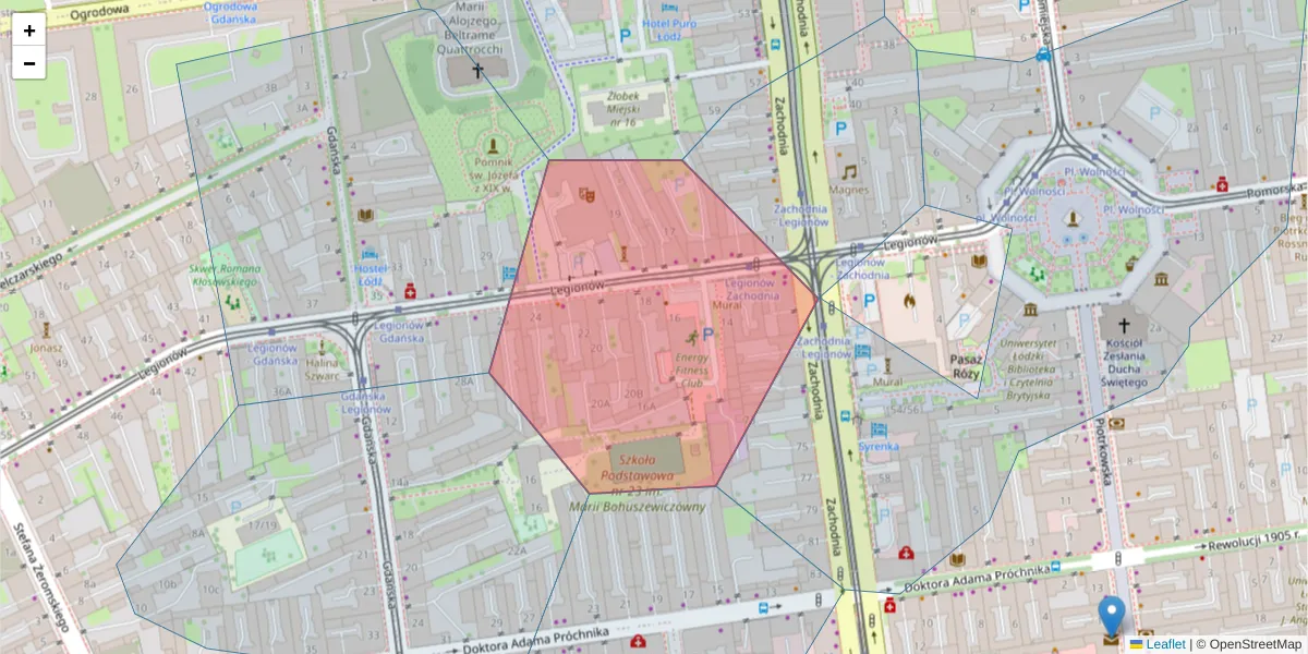 Szczegółowa mapa kodu pocztowego 90-701 z granicami, sąsiednimi kodami pocztowymi i urzędami pocztowymi
