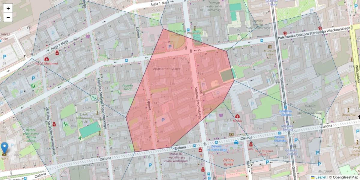 Szczegółowa mapa kodu pocztowego 90-736 z granicami, sąsiednimi kodami pocztowymi i urzędami pocztowymi