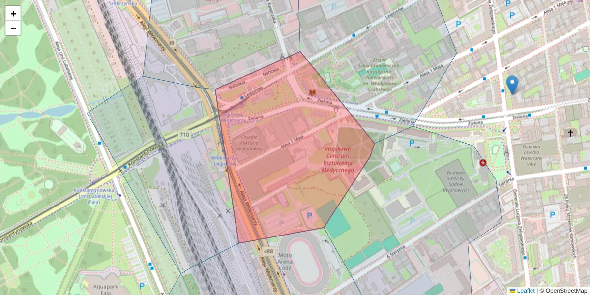 Szczegółowa mapa kodu pocztowego 90-765 z granicami, sąsiednimi kodami pocztowymi i urzędami pocztowymi