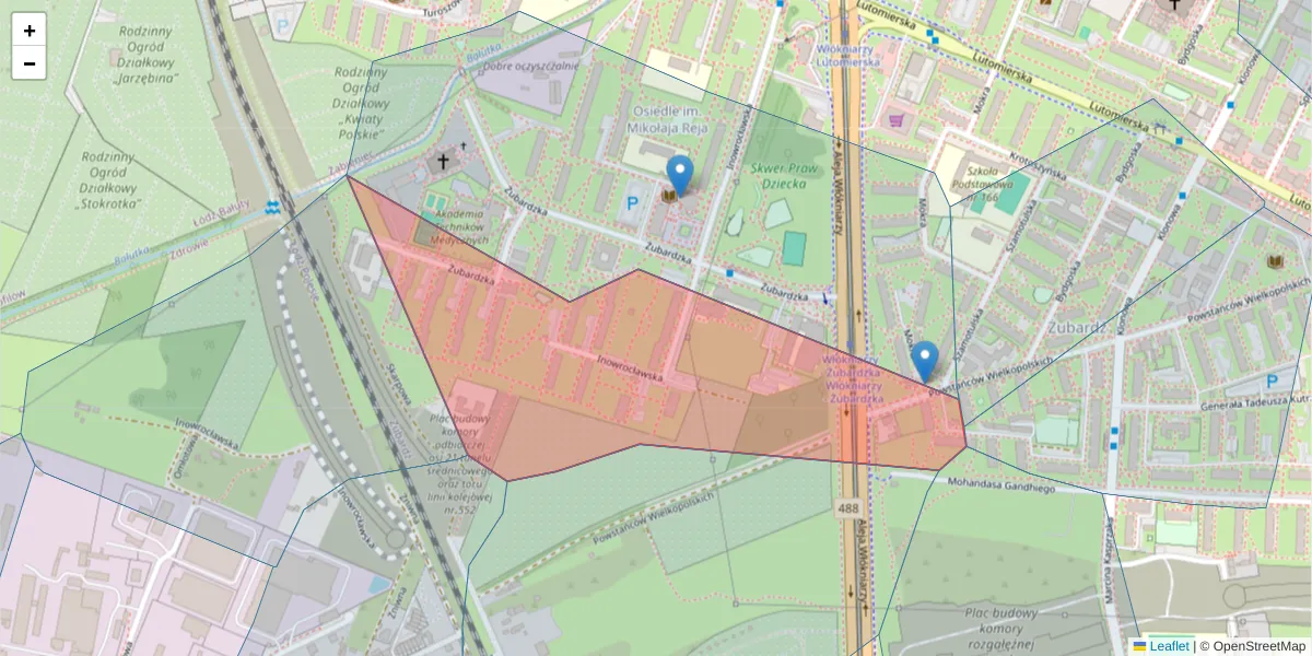 Szczegółowa mapa kodu pocztowego 91-033 z granicami, sąsiednimi kodami pocztowymi i urzędami pocztowymi
