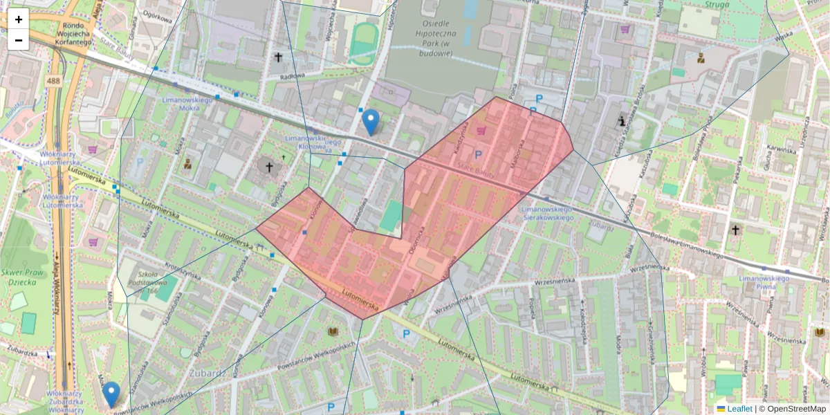 Szczegółowa mapa kodu pocztowego 91-041 z granicami, sąsiednimi kodami pocztowymi i urzędami pocztowymi