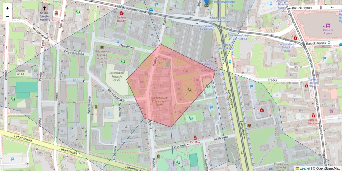 Szczegółowa mapa kodu pocztowego 91-055 z granicami, sąsiednimi kodami pocztowymi i urzędami pocztowymi