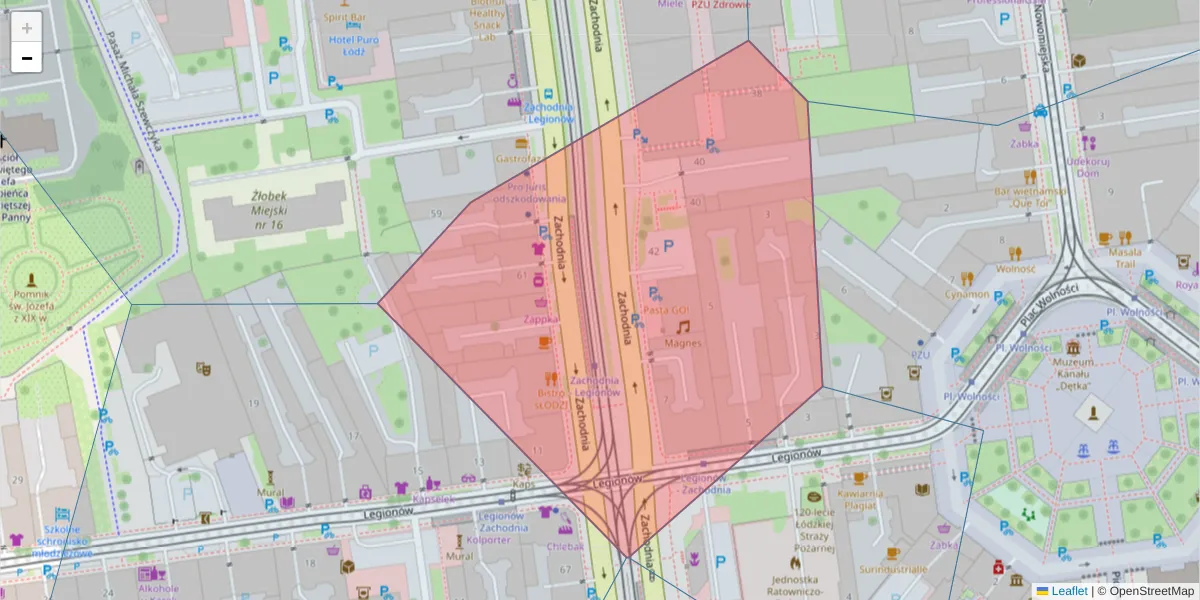 Szczegółowa mapa kodu pocztowego 91-063 z granicami, sąsiednimi kodami pocztowymi i urzędami pocztowymi