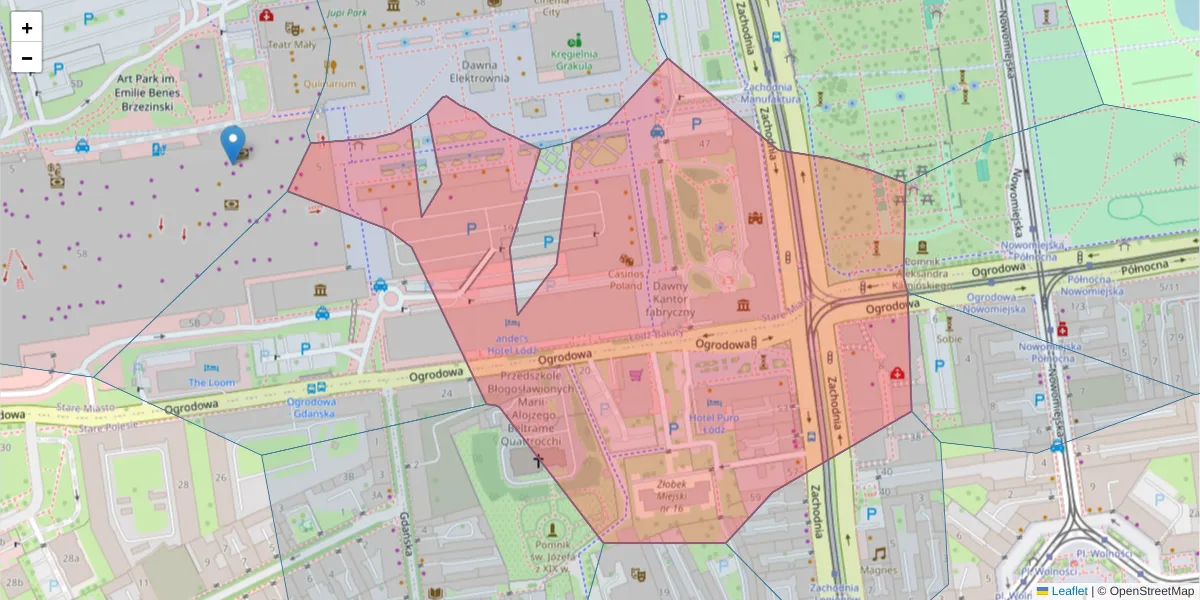 Szczegółowa mapa kodu pocztowego 91-065 z granicami, sąsiednimi kodami pocztowymi i urzędami pocztowymi