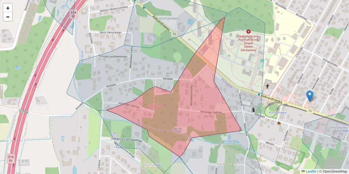 Szczegółowa mapa kodu pocztowego 91-177 z granicami, sąsiednimi kodami pocztowymi i urzędami pocztowymi