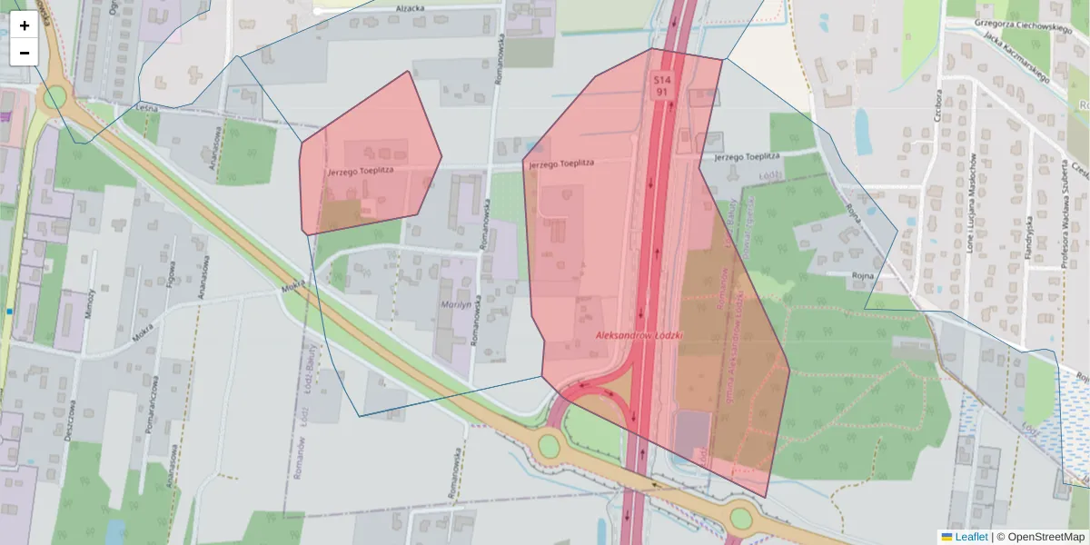 Szczegółowa mapa kodu pocztowego 91-182 z granicami, sąsiednimi kodami pocztowymi i urzędami pocztowymi
