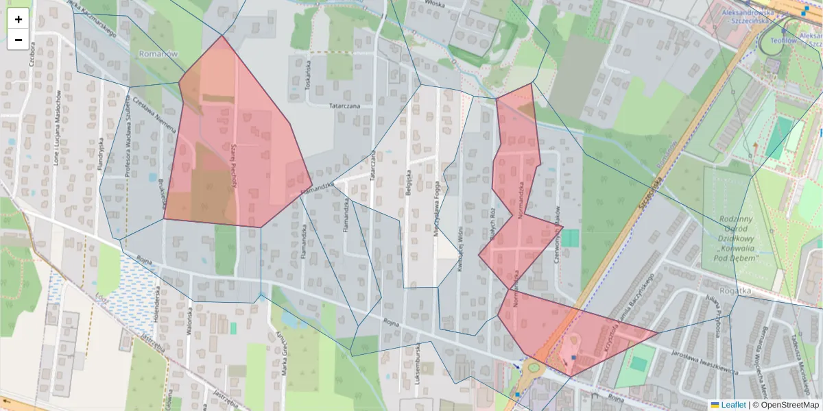 Szczegółowa mapa kodu pocztowego 91-183 z granicami, sąsiednimi kodami pocztowymi i urzędami pocztowymi