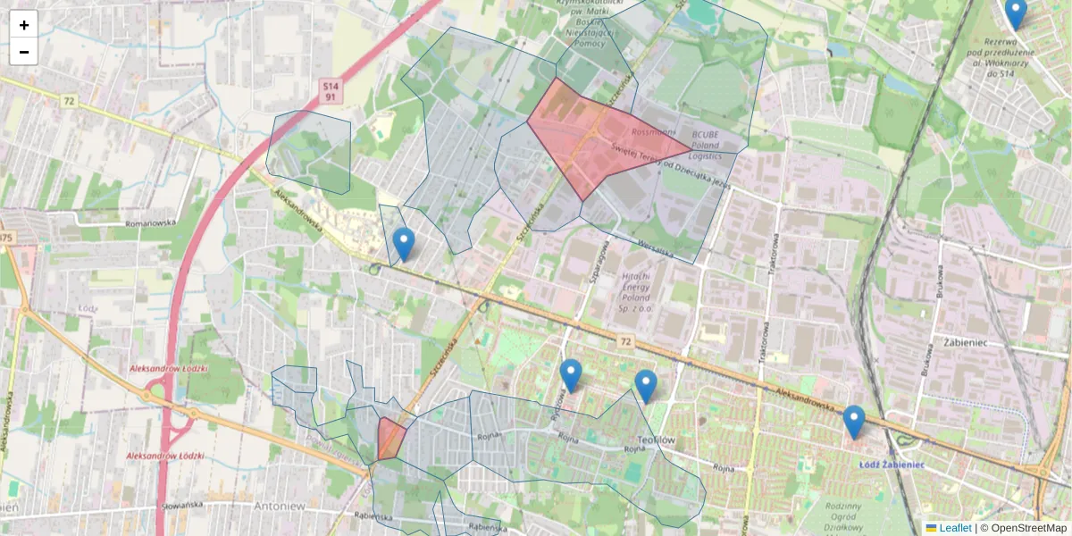 Szczegółowa mapa kodu pocztowego 91-222 z granicami, sąsiednimi kodami pocztowymi i urzędami pocztowymi