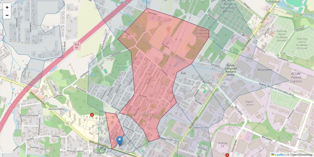 Szczegółowa mapa kodu pocztowego 91-230 z granicami, sąsiednimi kodami pocztowymi i urzędami pocztowymi