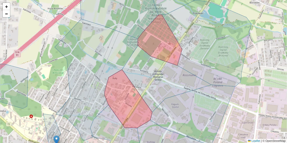 Szczegółowa mapa kodu pocztowego 91-231 z granicami, sąsiednimi kodami pocztowymi i urzędami pocztowymi