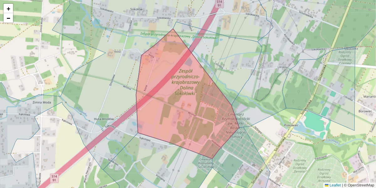 Szczegółowa mapa kodu pocztowego 91-233 z granicami, sąsiednimi kodami pocztowymi i urzędami pocztowymi