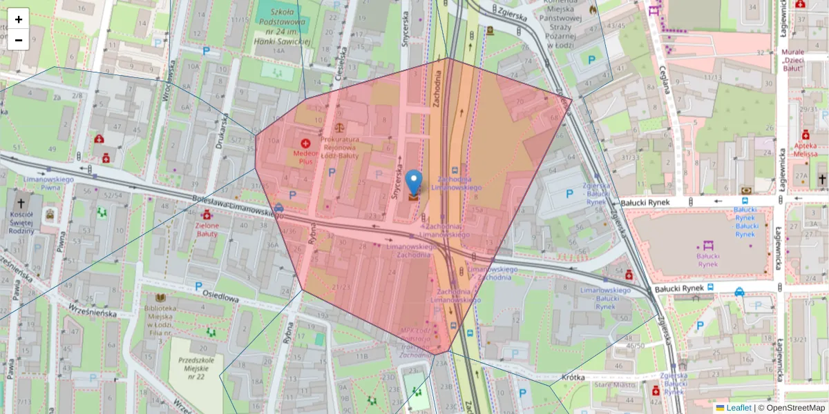 Szczegółowa mapa kodu pocztowego 91-301 z granicami, sąsiednimi kodami pocztowymi i urzędami pocztowymi