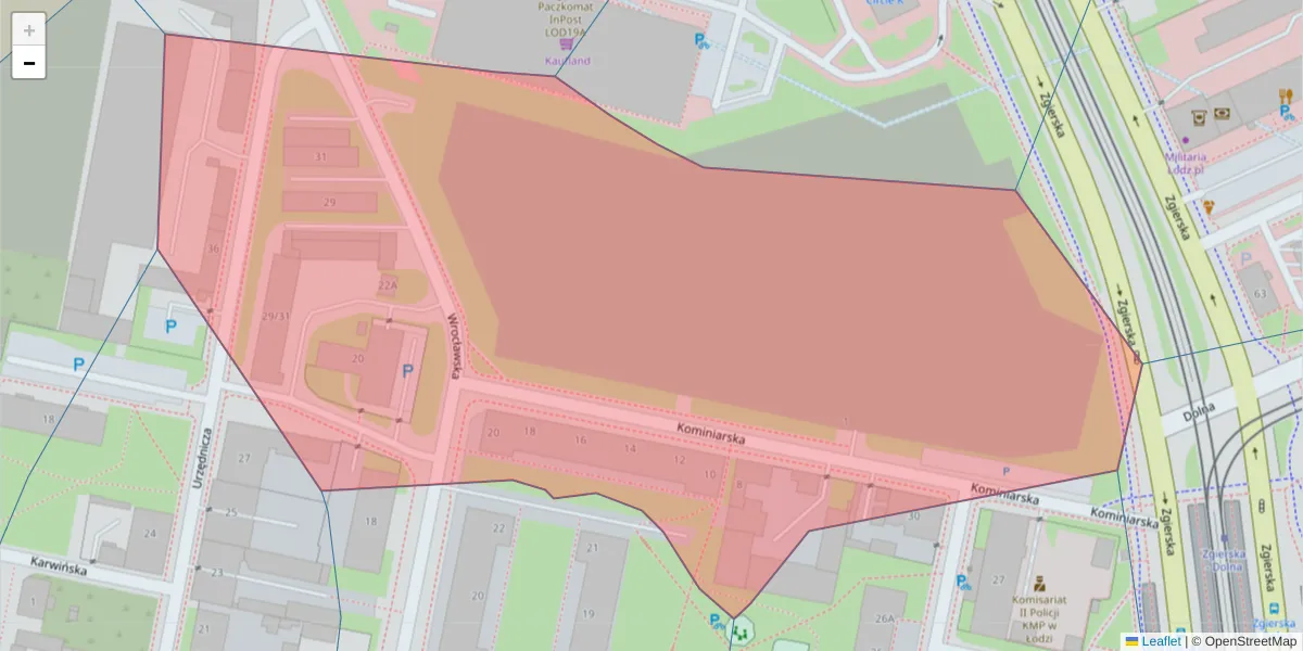 Szczegółowa mapa kodu pocztowego 91-310 z granicami, sąsiednimi kodami pocztowymi i urzędami pocztowymi