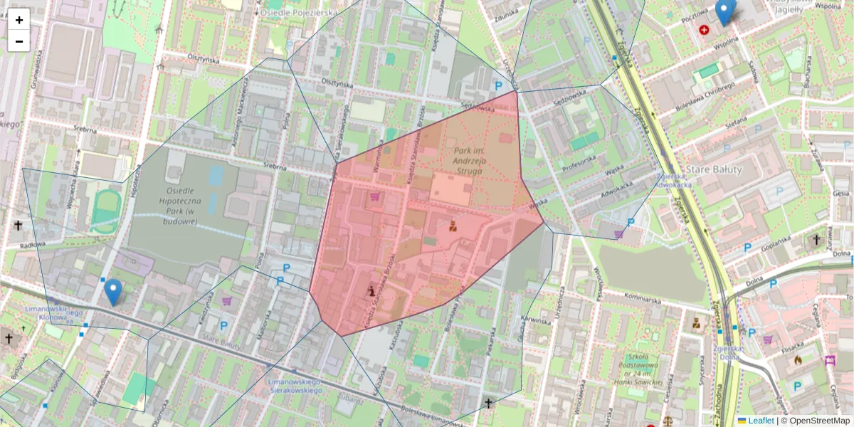 Szczegółowa mapa kodu pocztowego 91-315 z granicami, sąsiednimi kodami pocztowymi i urzędami pocztowymi