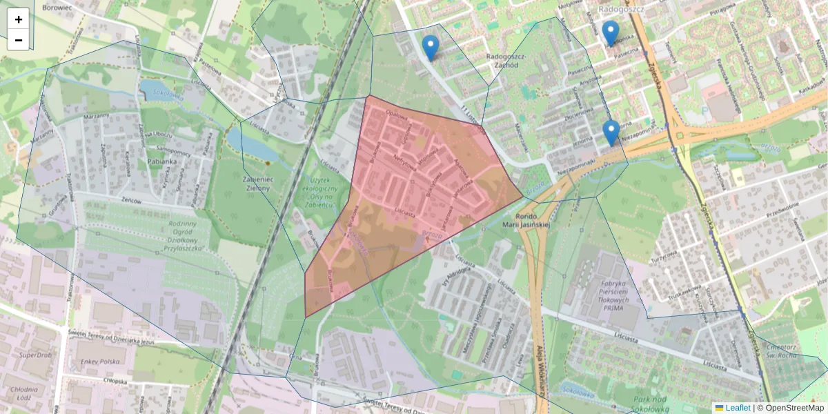 Szczegółowa mapa kodu pocztowego 91-360 z granicami, sąsiednimi kodami pocztowymi i urzędami pocztowymi
