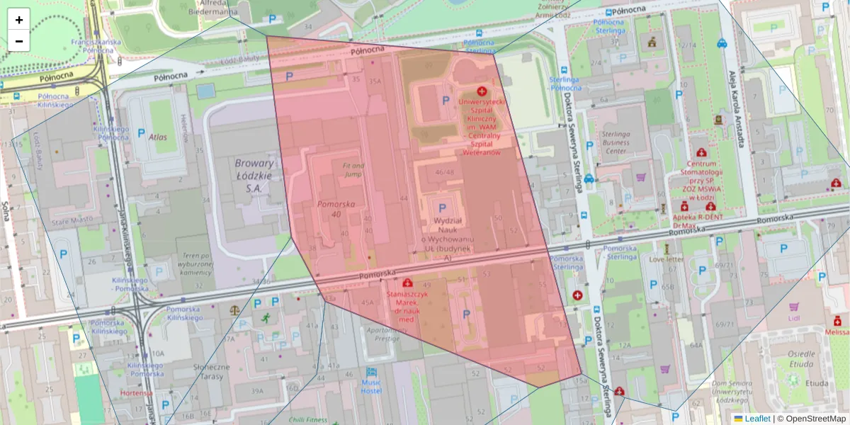 Szczegółowa mapa kodu pocztowego 91-408 z granicami, sąsiednimi kodami pocztowymi i urzędami pocztowymi