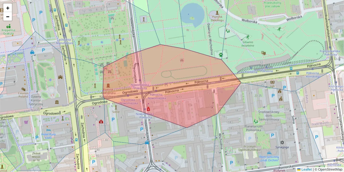 Szczegółowa mapa kodu pocztowego 91-420 z granicami, sąsiednimi kodami pocztowymi i urzędami pocztowymi