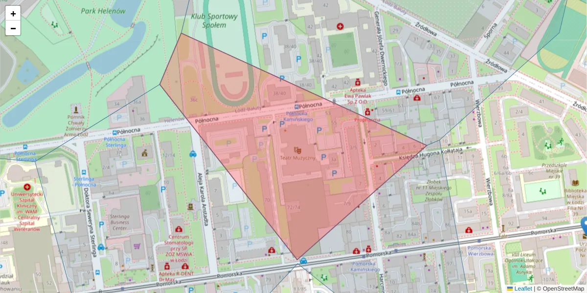 Szczegółowa mapa kodu pocztowego 91-427 z granicami, sąsiednimi kodami pocztowymi i urzędami pocztowymi