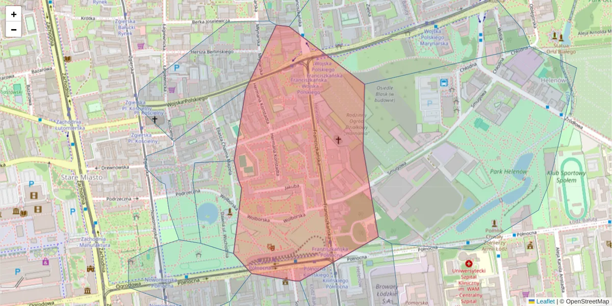 Szczegółowa mapa kodu pocztowego 91-430 z granicami, sąsiednimi kodami pocztowymi i urzędami pocztowymi