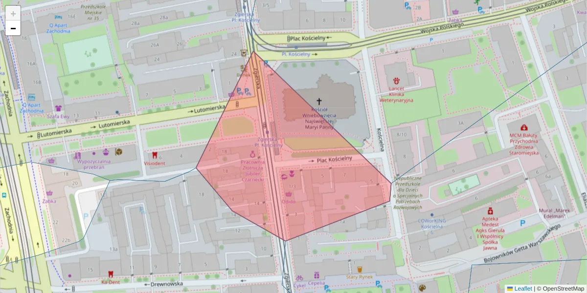 Szczegółowa mapa kodu pocztowego 91-444 z granicami, sąsiednimi kodami pocztowymi i urzędami pocztowymi