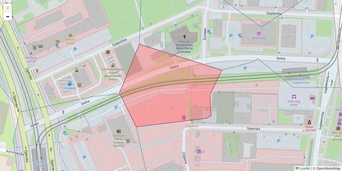 Szczegółowa mapa kodu pocztowego 91-449 z granicami, sąsiednimi kodami pocztowymi i urzędami pocztowymi