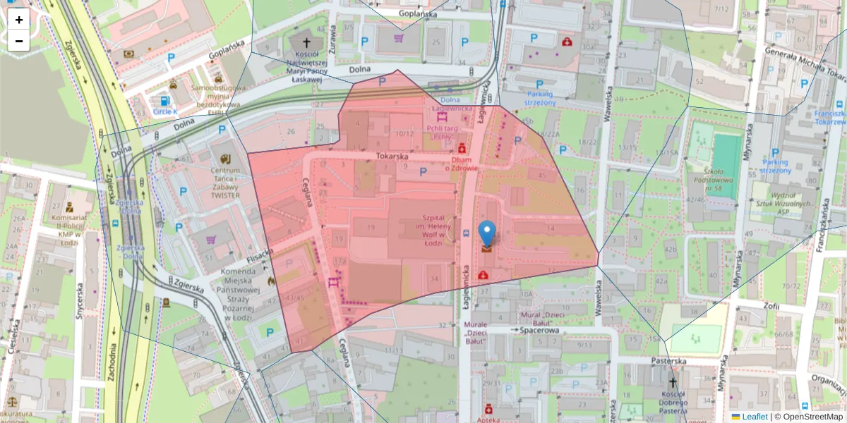 Szczegółowa mapa kodu pocztowego 91-450 z granicami, sąsiednimi kodami pocztowymi i urzędami pocztowymi