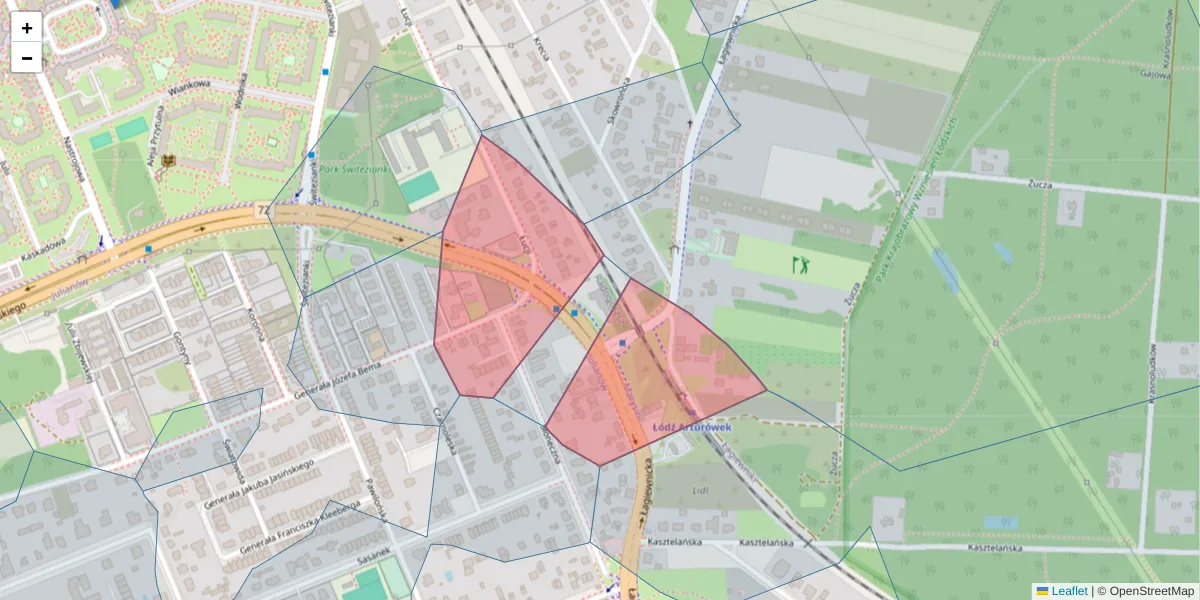Szczegółowa mapa kodu pocztowego 91-491 z granicami, sąsiednimi kodami pocztowymi i urzędami pocztowymi