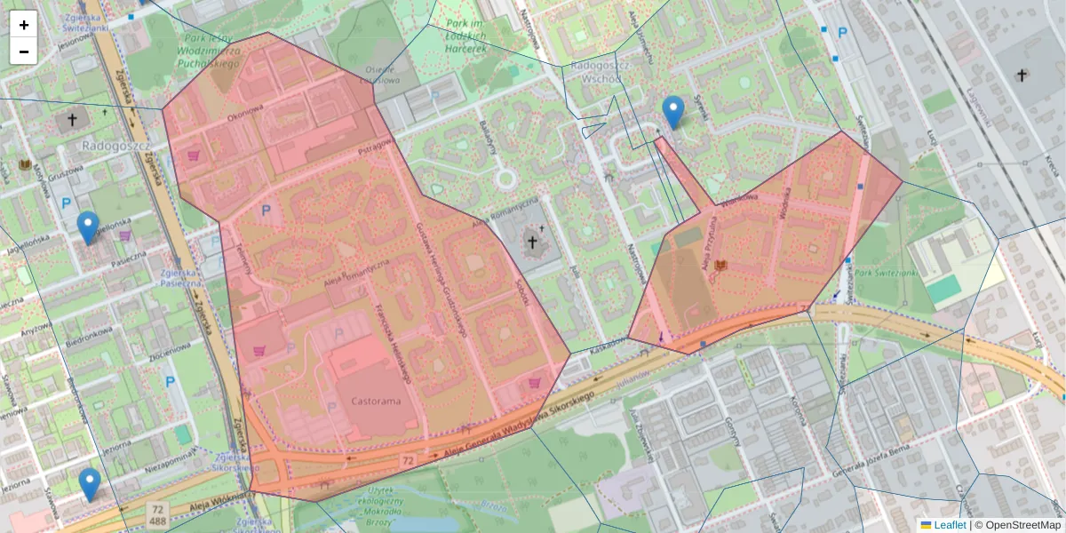 Szczegółowa mapa kodu pocztowego 91-498 z granicami, sąsiednimi kodami pocztowymi i urzędami pocztowymi