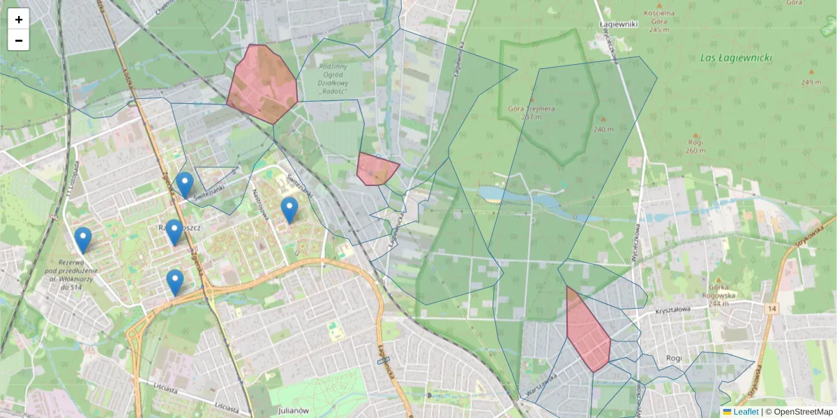 Szczegółowa mapa kodu pocztowego 91-504 z granicami, sąsiednimi kodami pocztowymi i urzędami pocztowymi