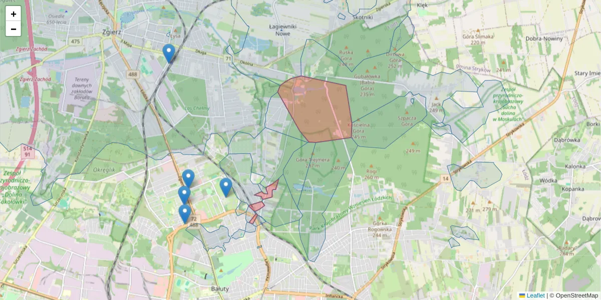Szczegółowa mapa kodu pocztowego 91-509 z granicami, sąsiednimi kodami pocztowymi i urzędami pocztowymi