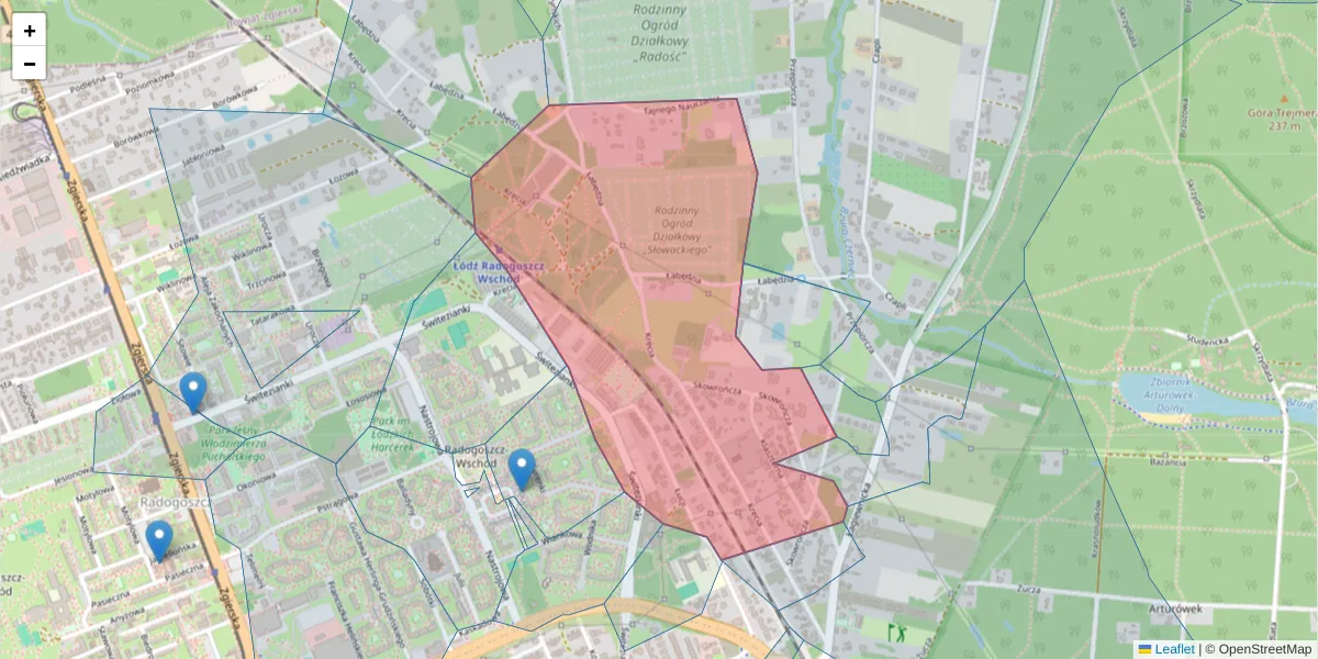 Szczegółowa mapa kodu pocztowego 91-510 z granicami, sąsiednimi kodami pocztowymi i urzędami pocztowymi