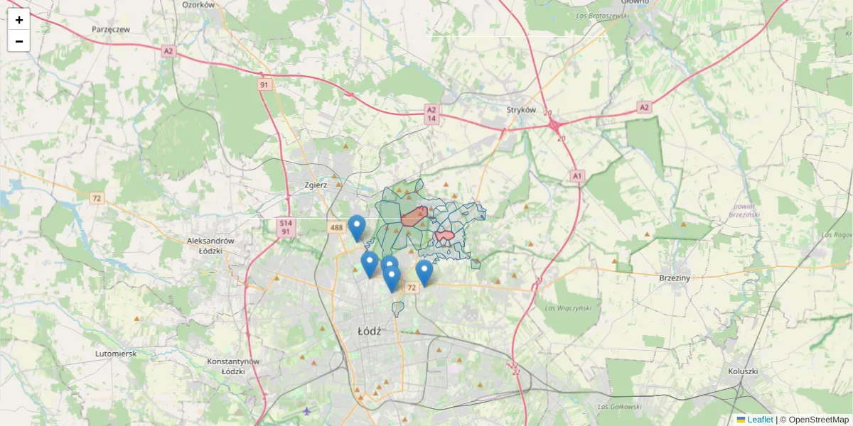 Szczegółowa mapa kodu pocztowego 91-526 z granicami, sąsiednimi kodami pocztowymi i urzędami pocztowymi