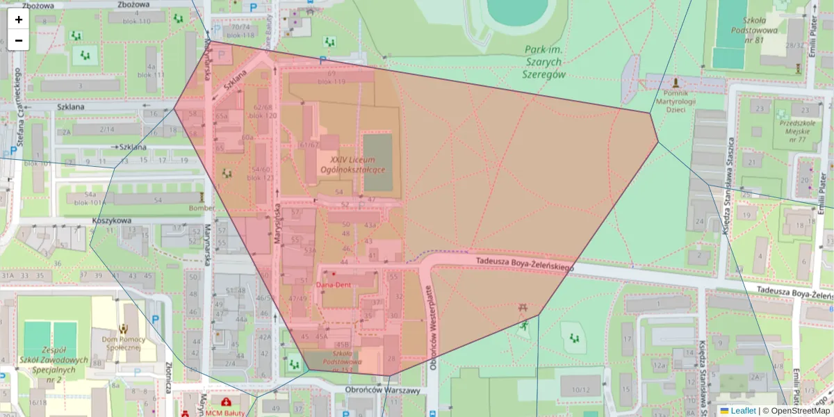 Szczegółowa mapa kodu pocztowego 91-812 z granicami, sąsiednimi kodami pocztowymi i urzędami pocztowymi