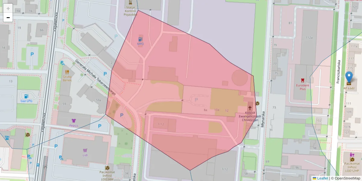 Szczegółowa mapa kodu pocztowego 91-842 z granicami, sąsiednimi kodami pocztowymi i urzędami pocztowymi