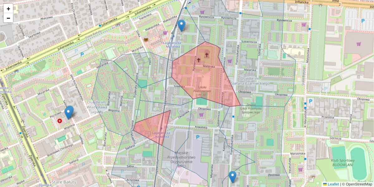 Szczegółowa mapa kodu pocztowego 91-855 z granicami, sąsiednimi kodami pocztowymi i urzędami pocztowymi