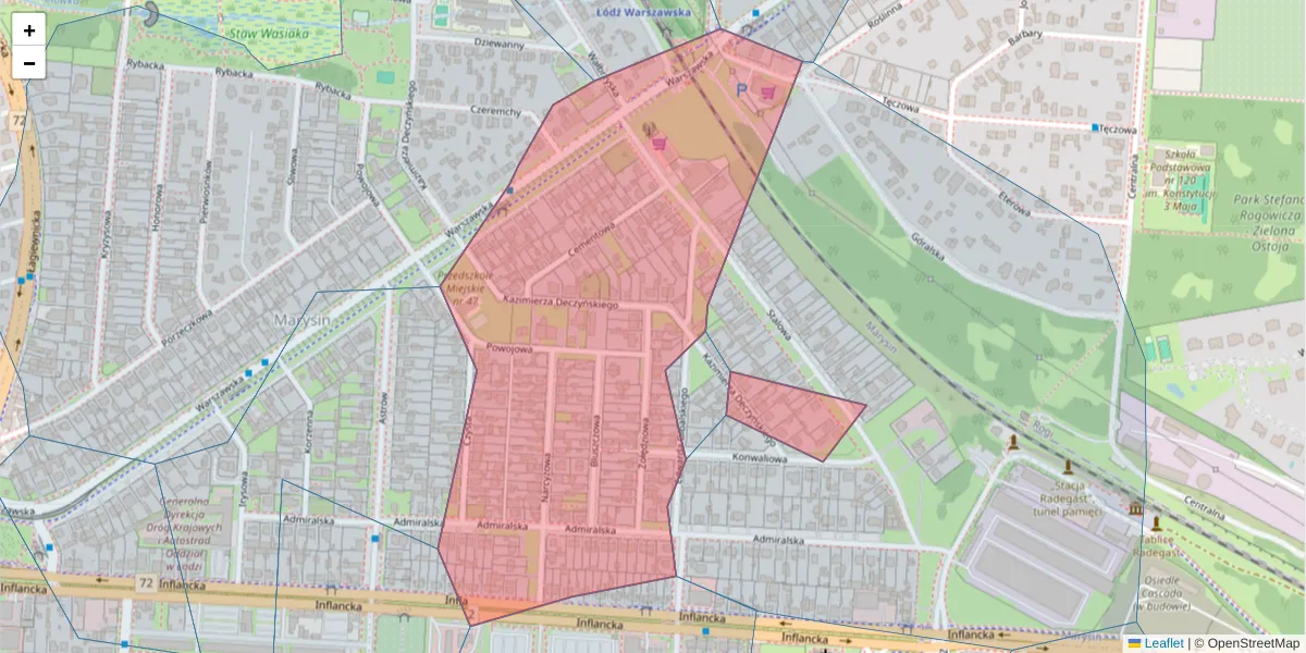 Szczegółowa mapa kodu pocztowego 91-858 z granicami, sąsiednimi kodami pocztowymi i urzędami pocztowymi