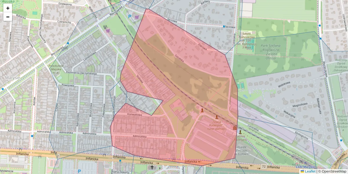 Szczegółowa mapa kodu pocztowego 91-859 z granicami, sąsiednimi kodami pocztowymi i urzędami pocztowymi