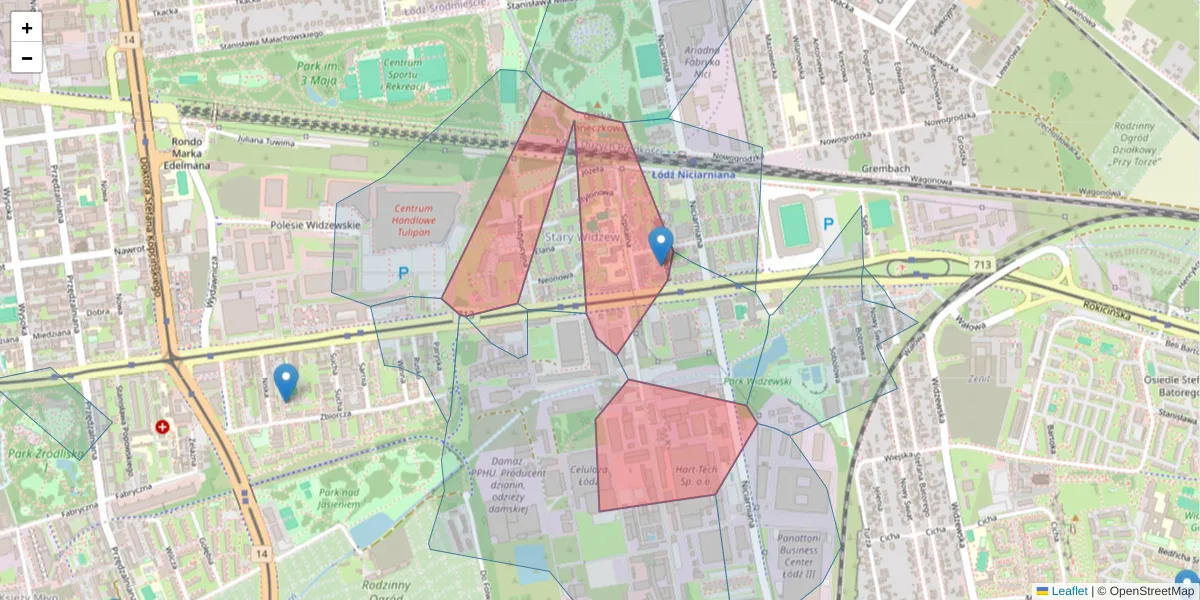 Szczegółowa mapa kodu pocztowego 92-236 z granicami, sąsiednimi kodami pocztowymi i urzędami pocztowymi