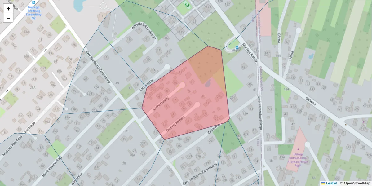 Szczegółowa mapa kodu pocztowego 92-626 z granicami, sąsiednimi kodami pocztowymi i urzędami pocztowymi