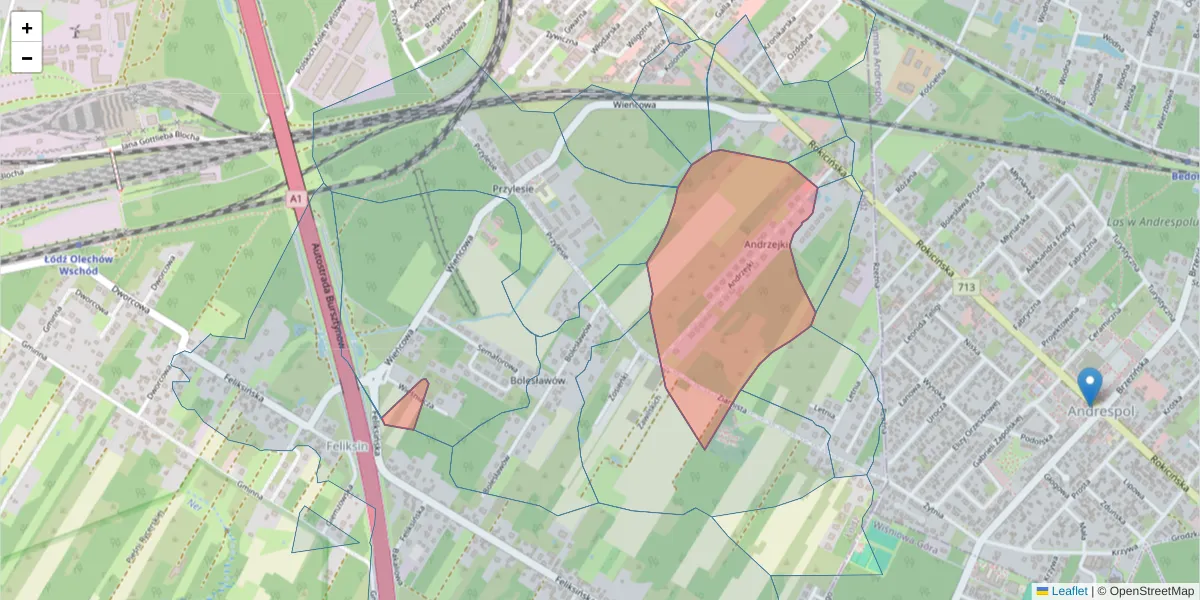Szczegółowa mapa kodu pocztowego 92-633 z granicami, sąsiednimi kodami pocztowymi i urzędami pocztowymi
