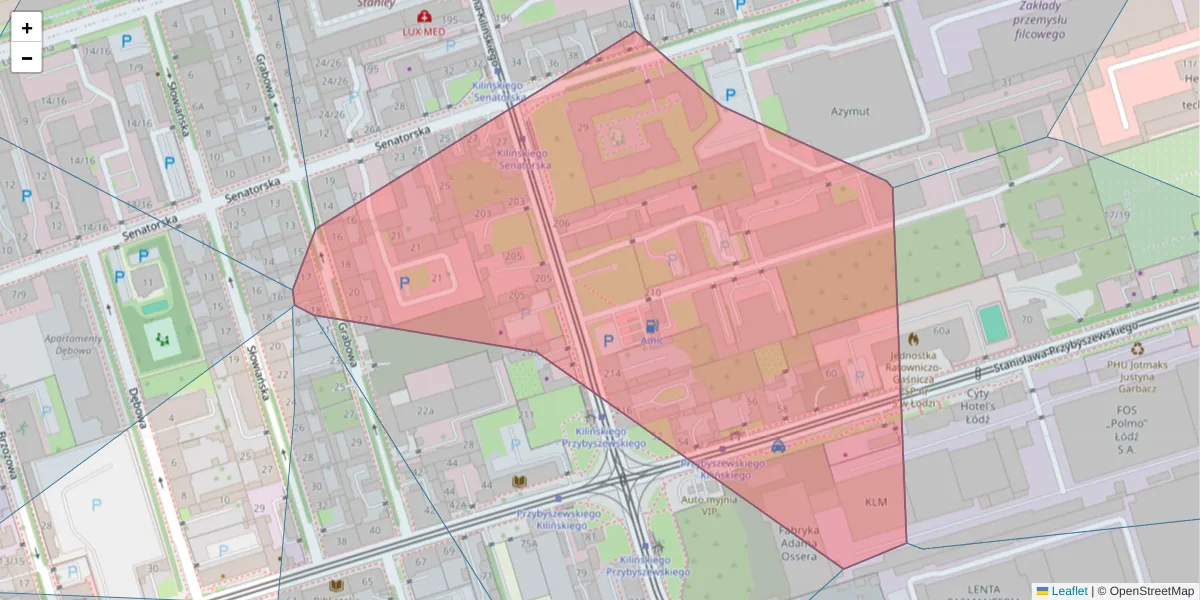 Szczegółowa mapa kodu pocztowego 93-106 z granicami, sąsiednimi kodami pocztowymi i urzędami pocztowymi