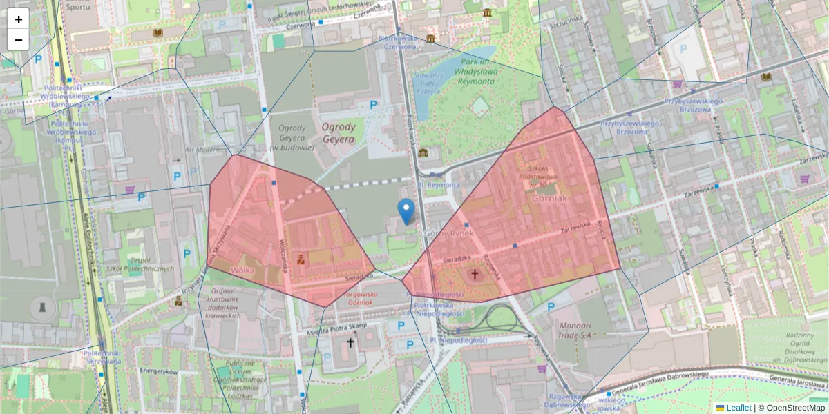 Szczegółowa mapa kodu pocztowego 93-171 z granicami, sąsiednimi kodami pocztowymi i urzędami pocztowymi