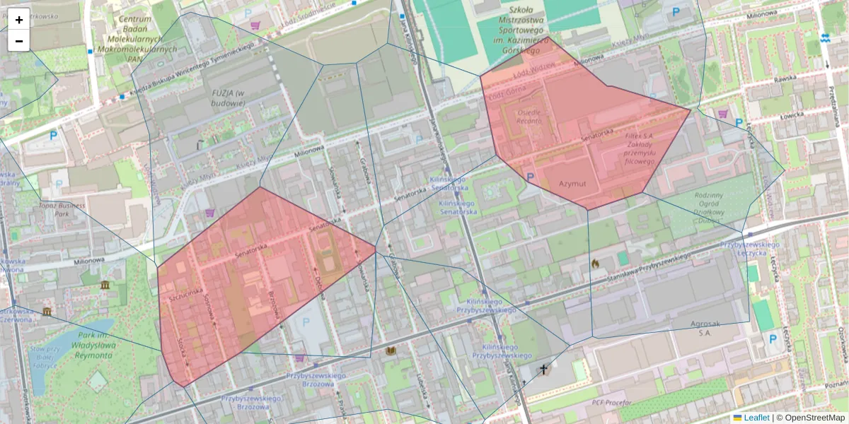 Szczegółowa mapa kodu pocztowego 93-192 z granicami, sąsiednimi kodami pocztowymi i urzędami pocztowymi