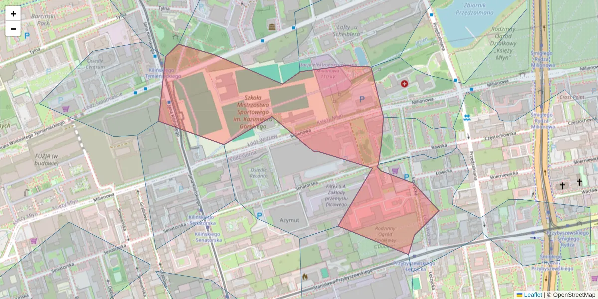 Szczegółowa mapa kodu pocztowego 93-193 z granicami, sąsiednimi kodami pocztowymi i urzędami pocztowymi