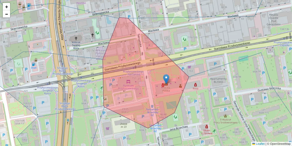 Szczegółowa mapa kodu pocztowego 93-223 z granicami, sąsiednimi kodami pocztowymi i urzędami pocztowymi