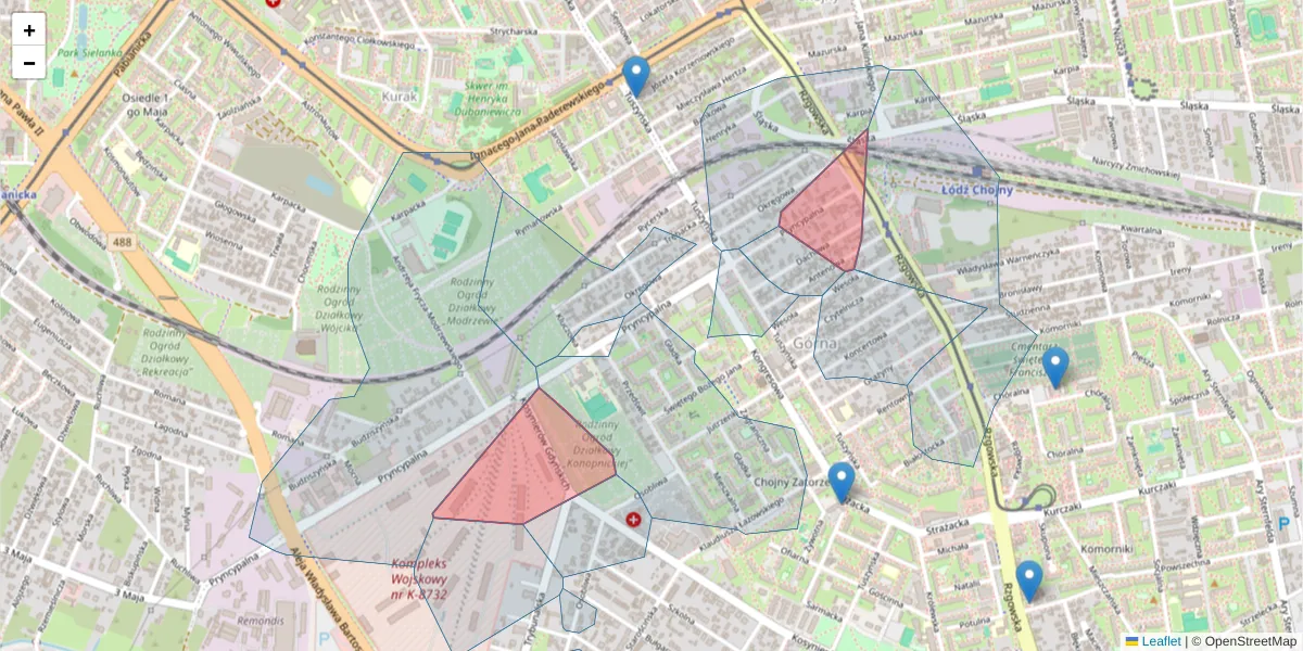 Szczegółowa mapa kodu pocztowego 93-303 z granicami, sąsiednimi kodami pocztowymi i urzędami pocztowymi