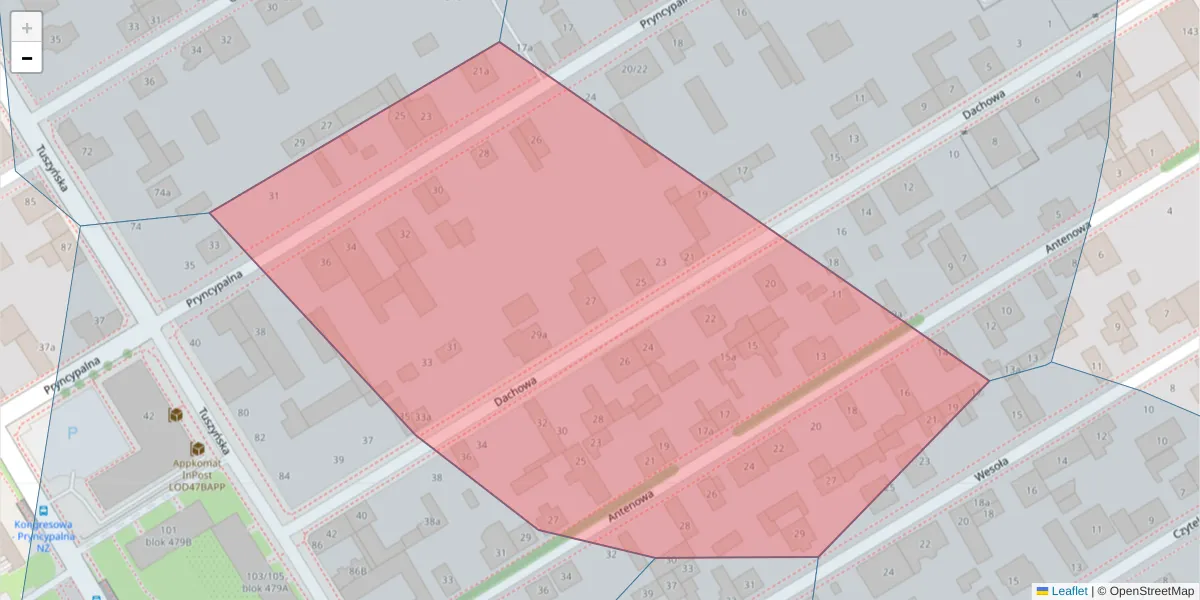 Szczegółowa mapa kodu pocztowego 93-304 z granicami, sąsiednimi kodami pocztowymi i urzędami pocztowymi